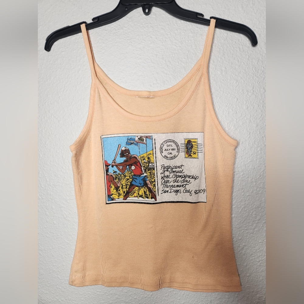 Over The Line 1981 San Diego Tournament Peach Tank Top Size Small Vintage!